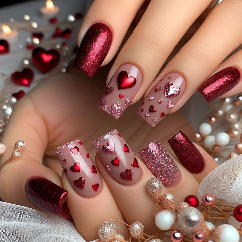 Artificial nails with Romantic Heart Design Kalsten