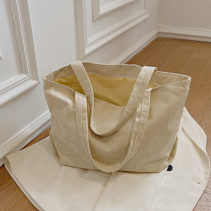 Functional Corduroy Tote Bag with Plush Charm