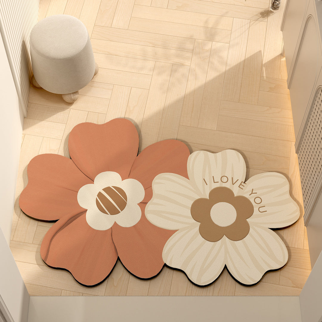Whimsical Floral Motif Memory Foam Bath Mat
