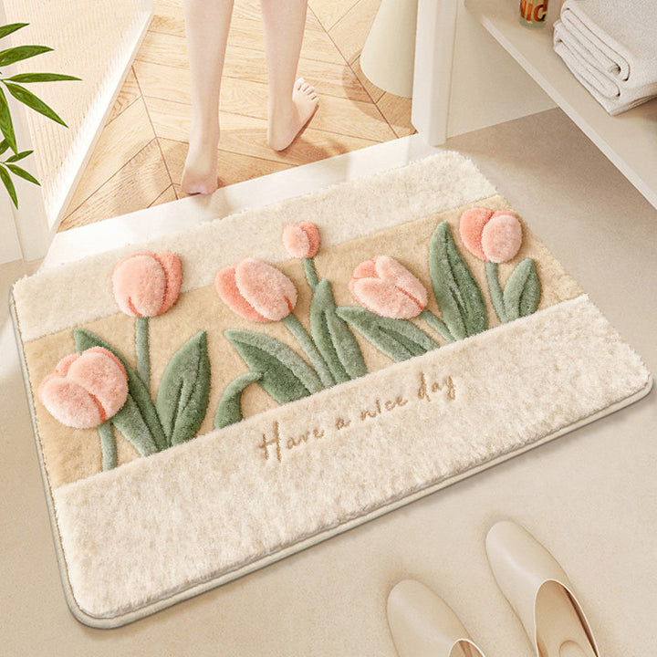 Floral-Themed Soft Microfiber Bath Mat