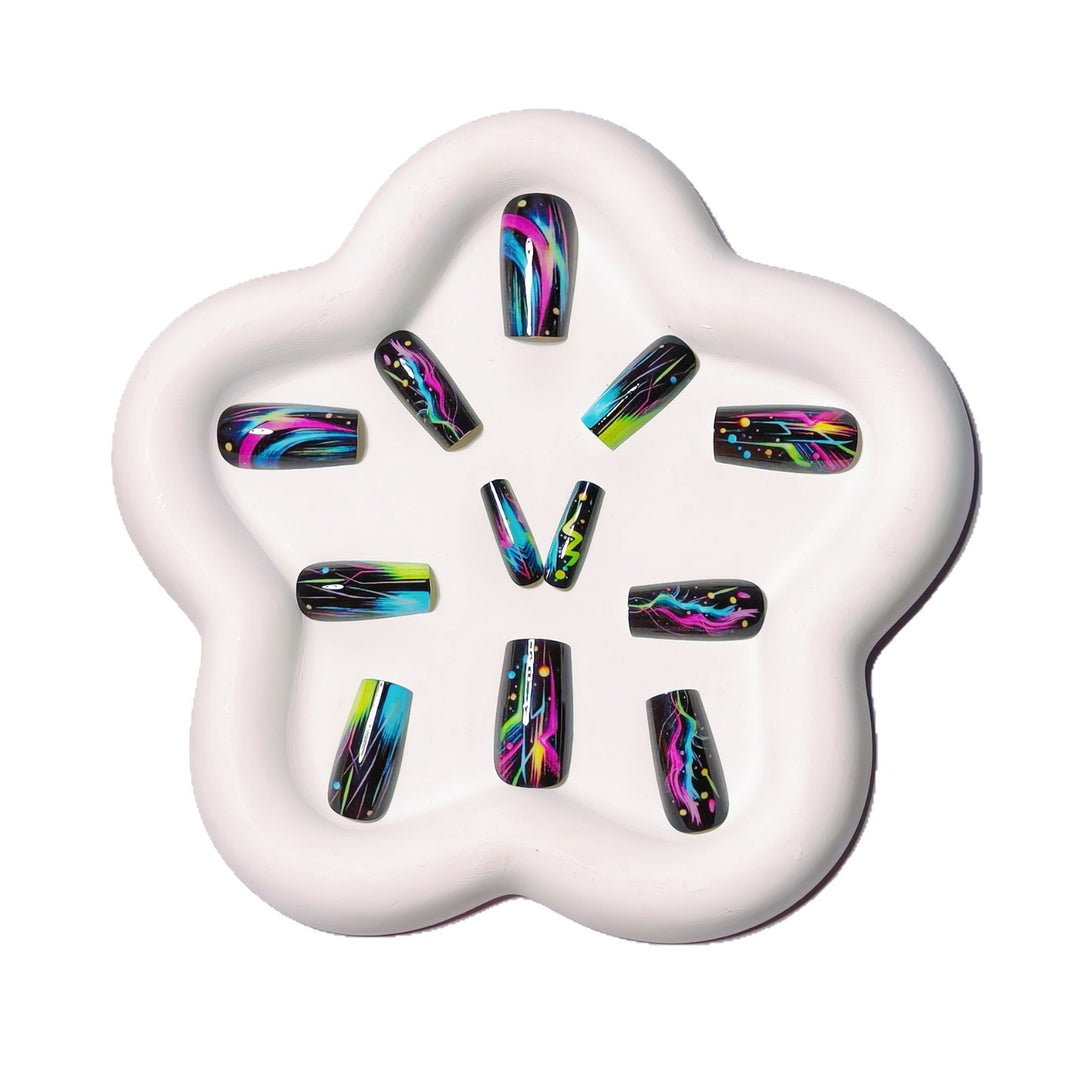 Creative artificial nails with luminous neon design Kalsten