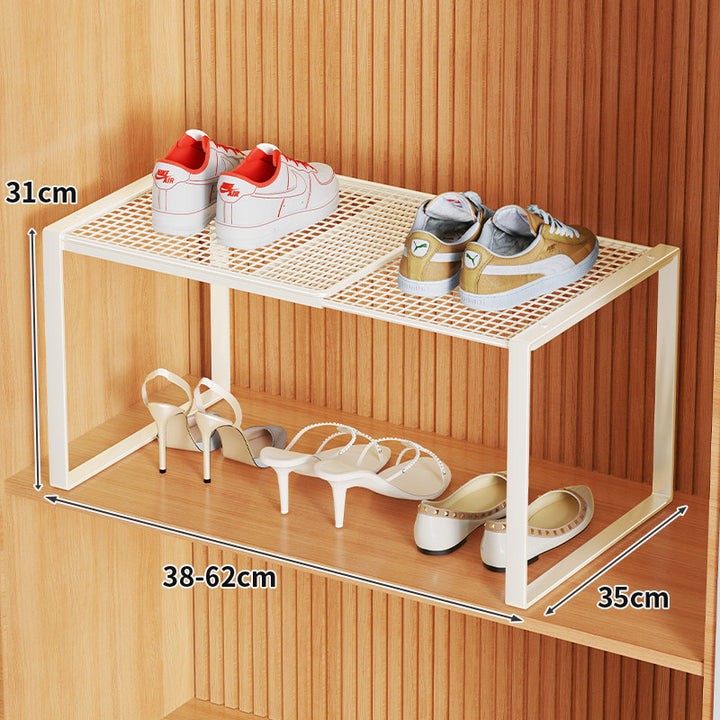 Multi-Tier Metal Mesh Shoe Storage Rack with Open Grid Shelves and Matte Frame