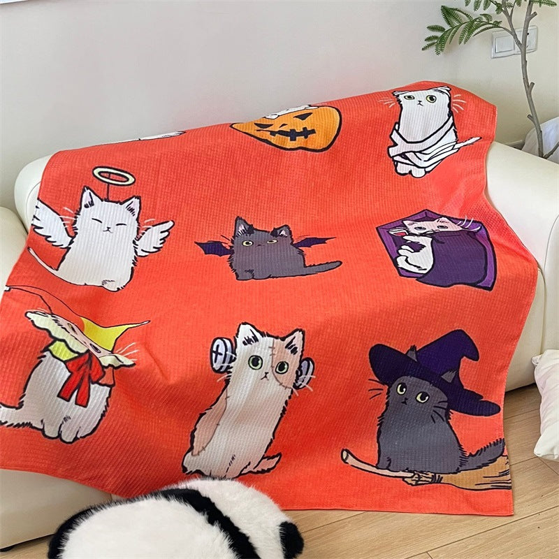 Cartoon Cat-Themed Cozy Throw Blanket