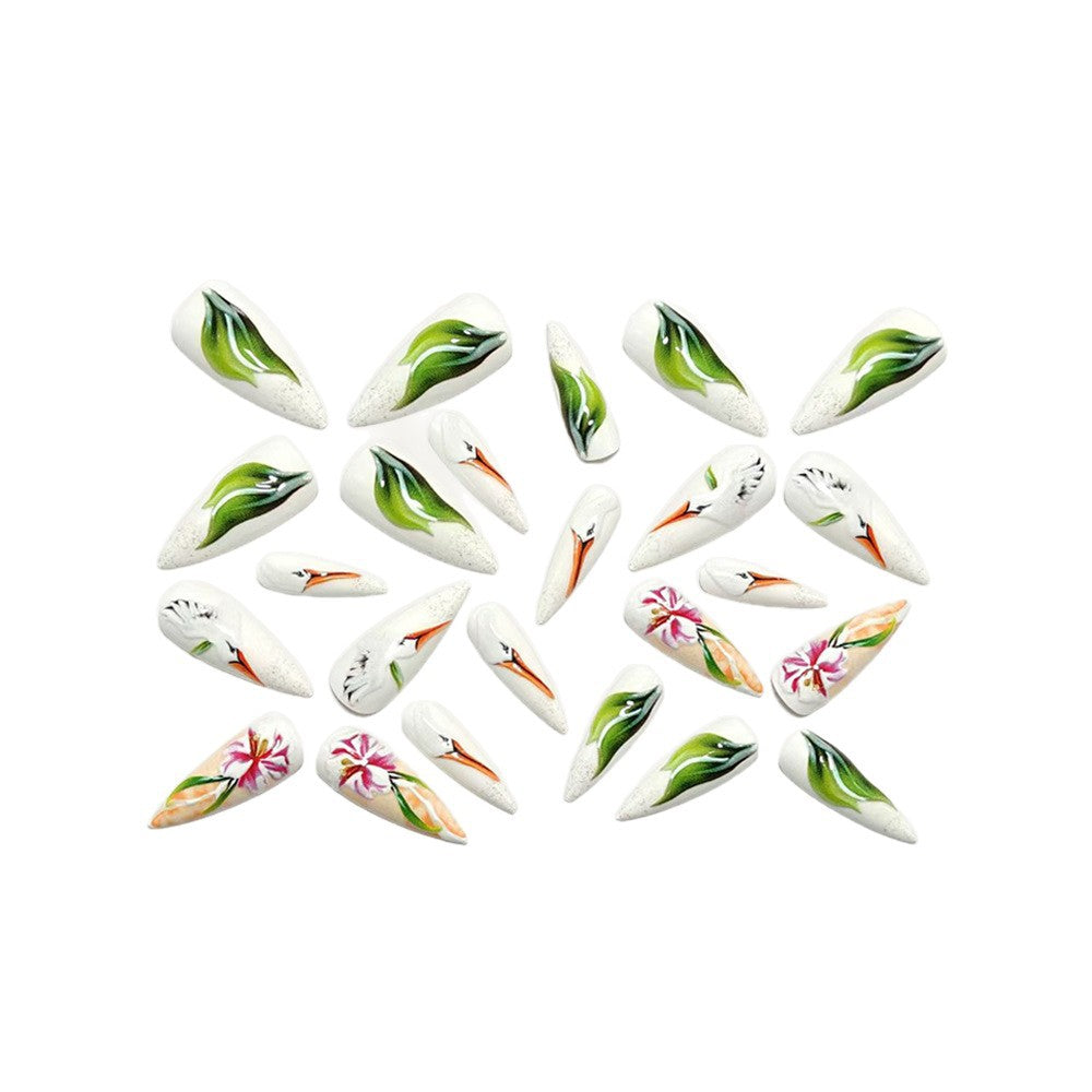 Artificial Nail Set with Floral Stork Design Kalsten