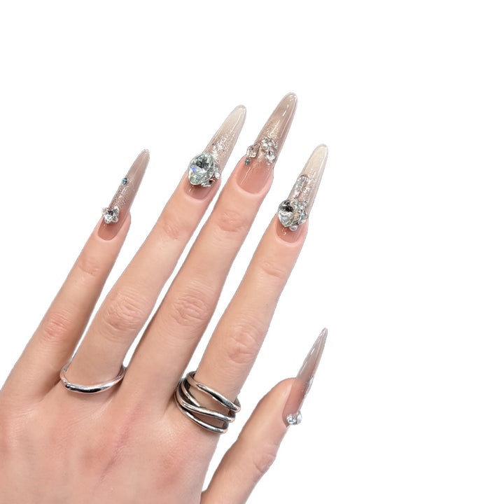 Glamorous Stiletto Press-On Nail Tips with Crystal Embellishments Kalsten