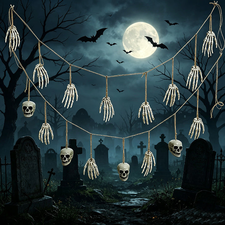 Decorative garland with skeleton hands