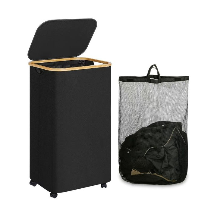 Elegant laundry container with practical lid and carrying system Kalsten