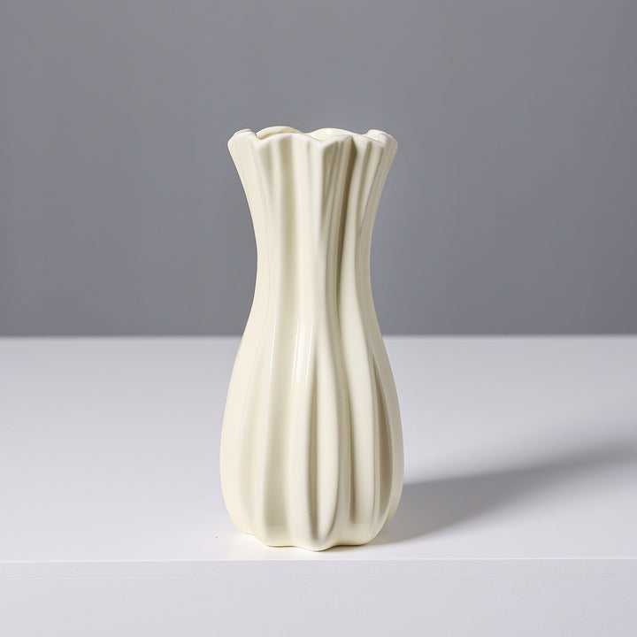 Elegant Fluted White Ceramic Vase Kalsten