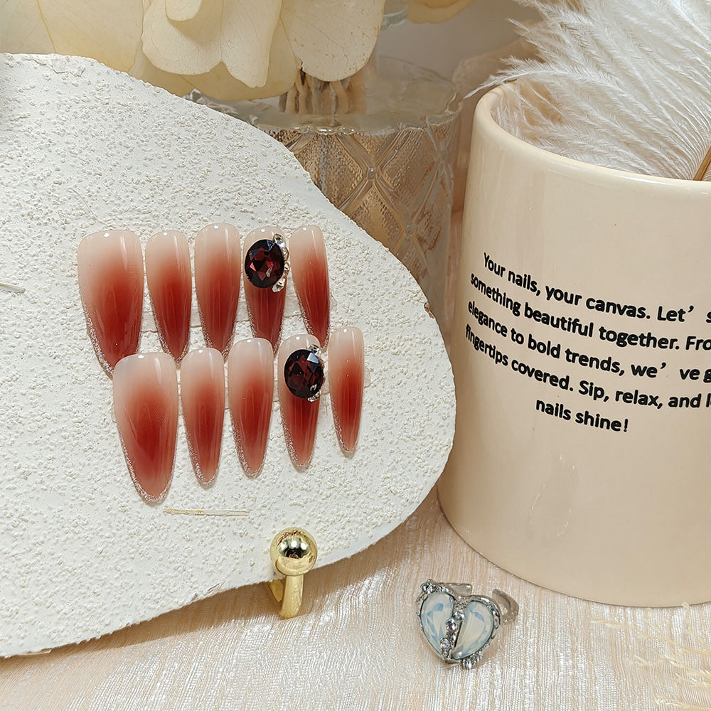 Glittering artificial nails with elegant tip design and crystal decoration Kalsten