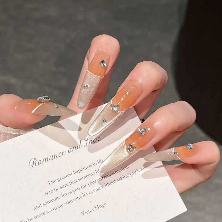 Elegant Press-On Nail Extensions with Gem Accents Kalsten