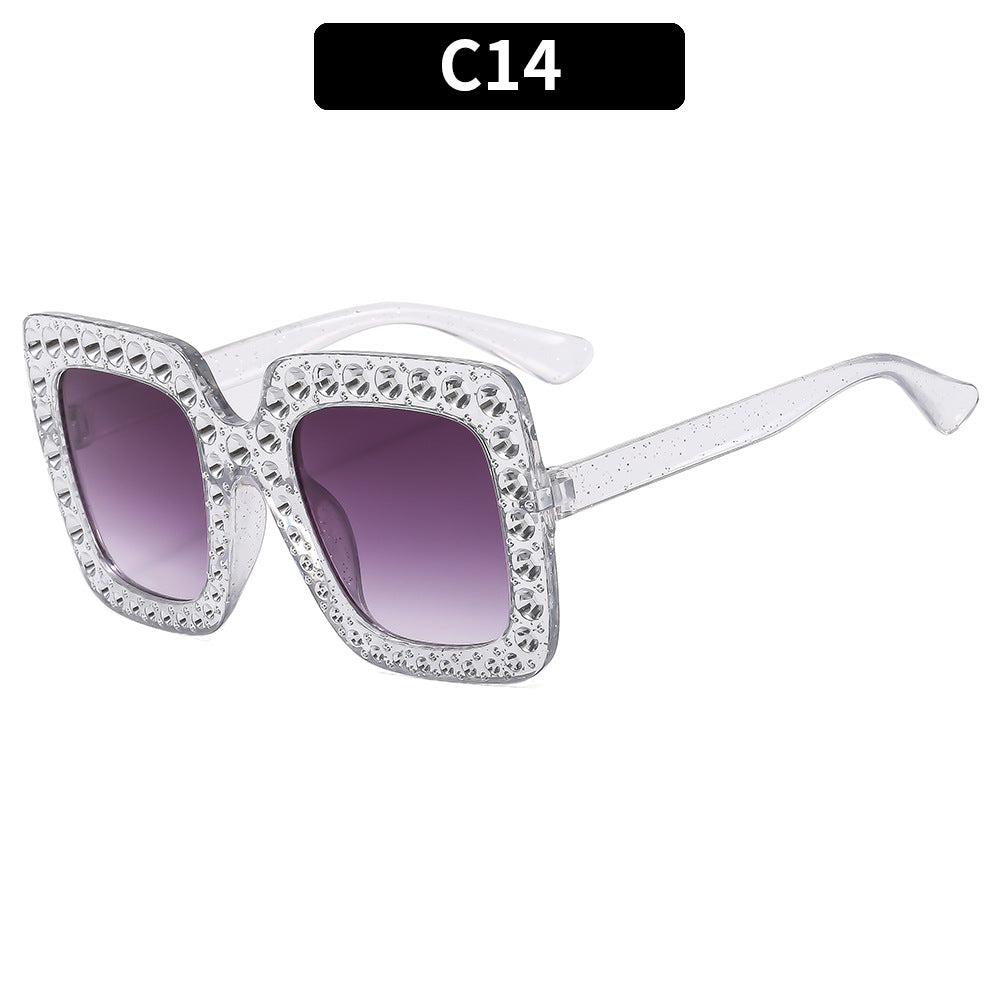 Rhinestone-Embellished Oversized Square Sunglasses