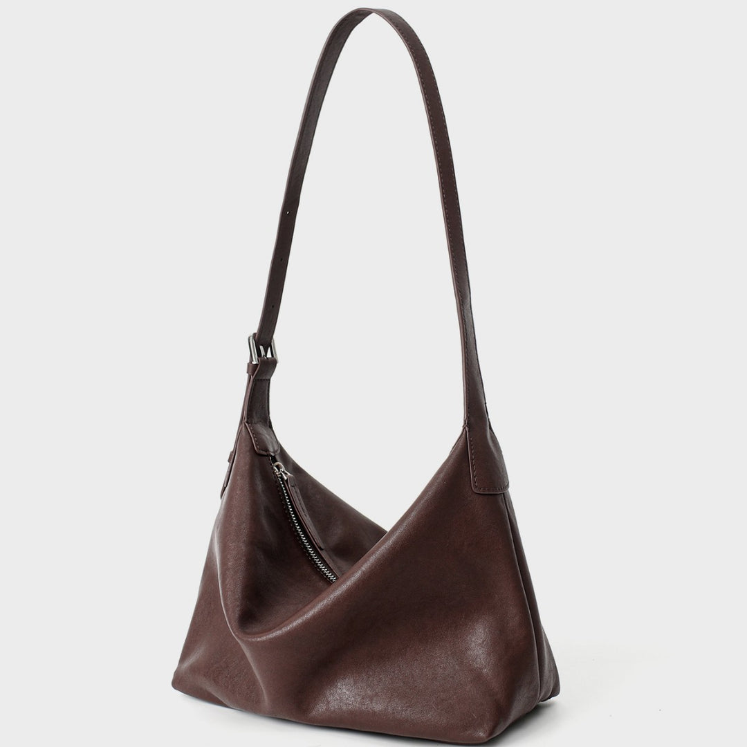 Soft Slouch Hobo Shoulder Bag with Adjustable Buckle Strap and Diagonal Zip Pocket