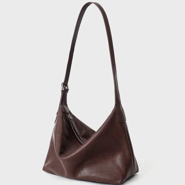 Soft Slouch Hobo Shoulder Bag with Adjustable Buckle Strap and Diagonal Zip Pocket