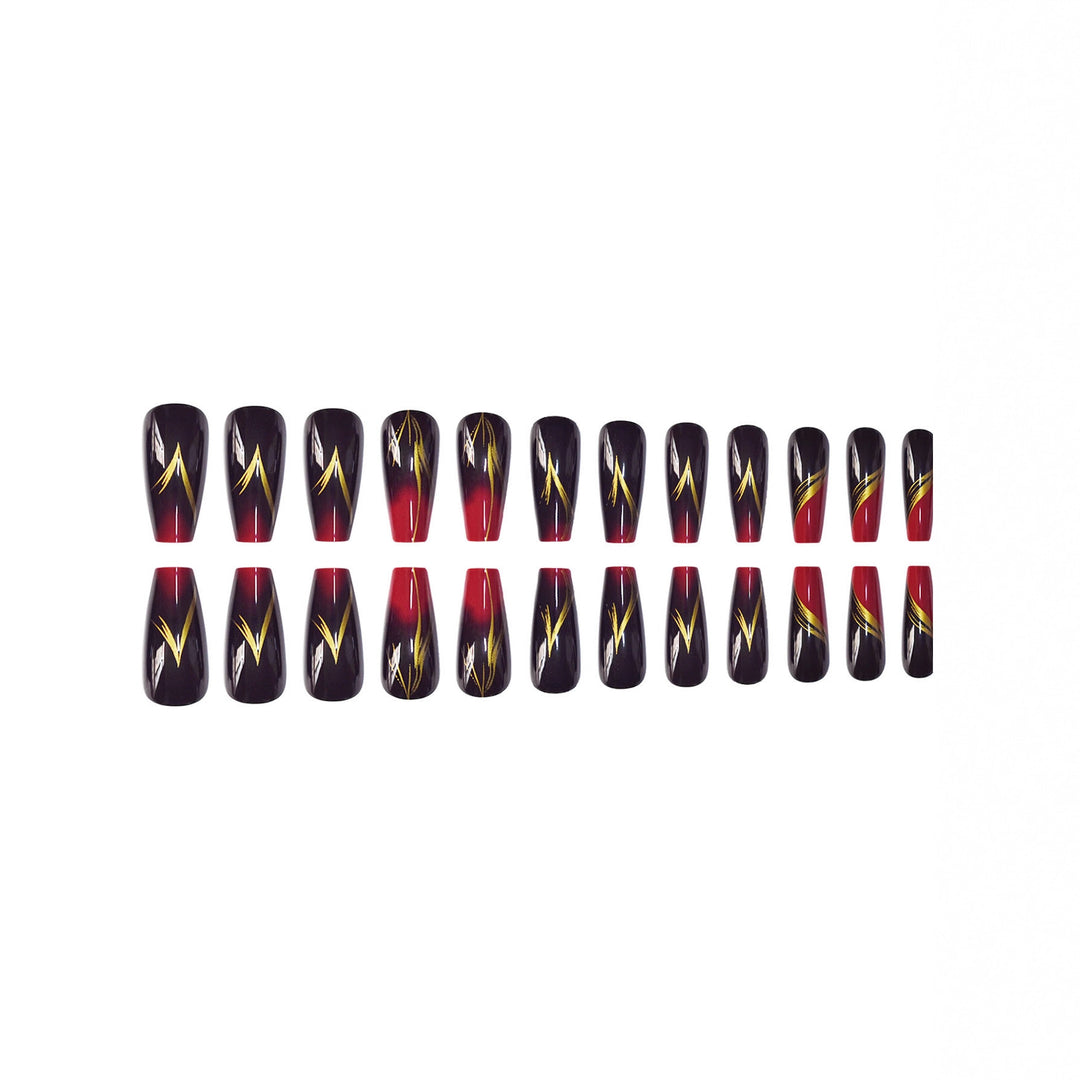 Stylish Press-On Nail Set with Gold Stripe Accents Kalsten
