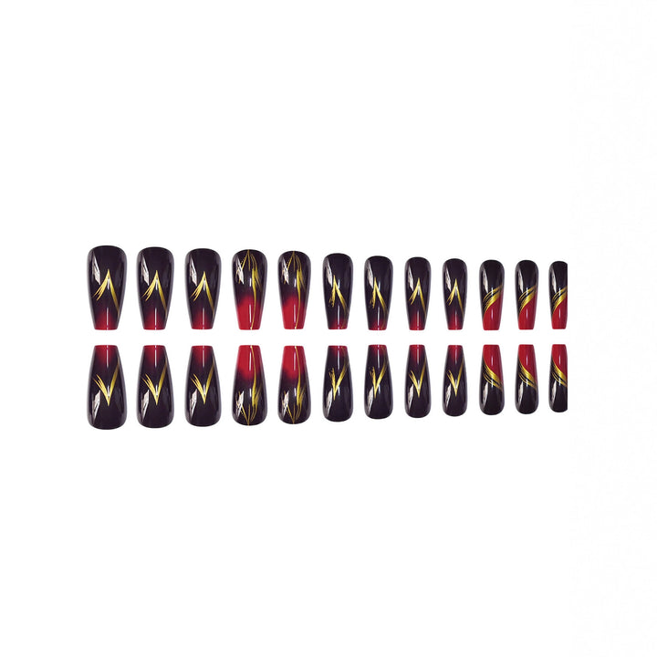 Stylish Press-On Nail Set with Gold Stripe Accents Kalsten