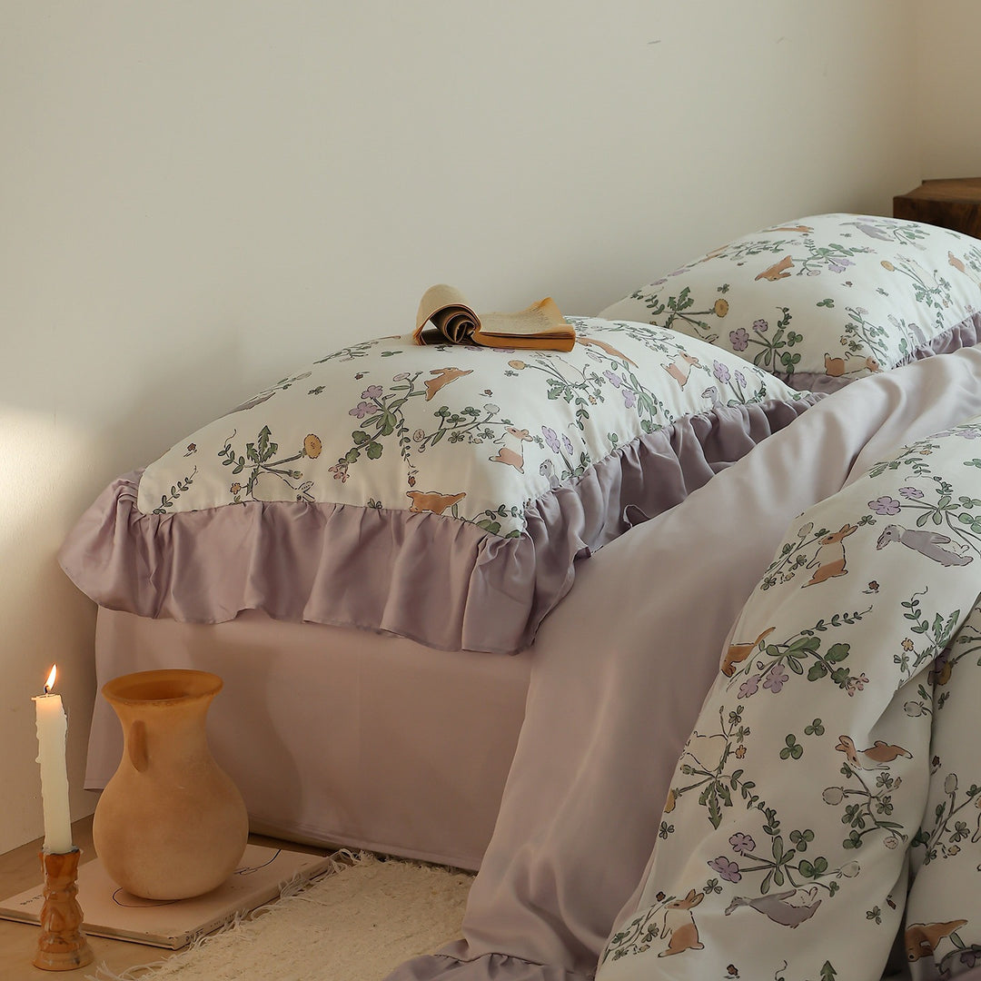 Bedding set made of cotton satin with textured brush print and reversible function