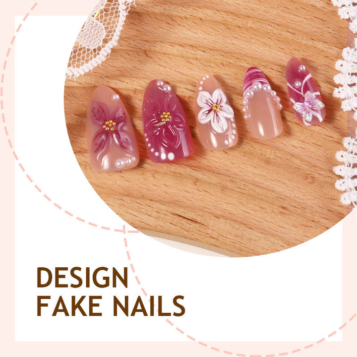 Artificial nail set with floral designs and 3D decorations Kalsten