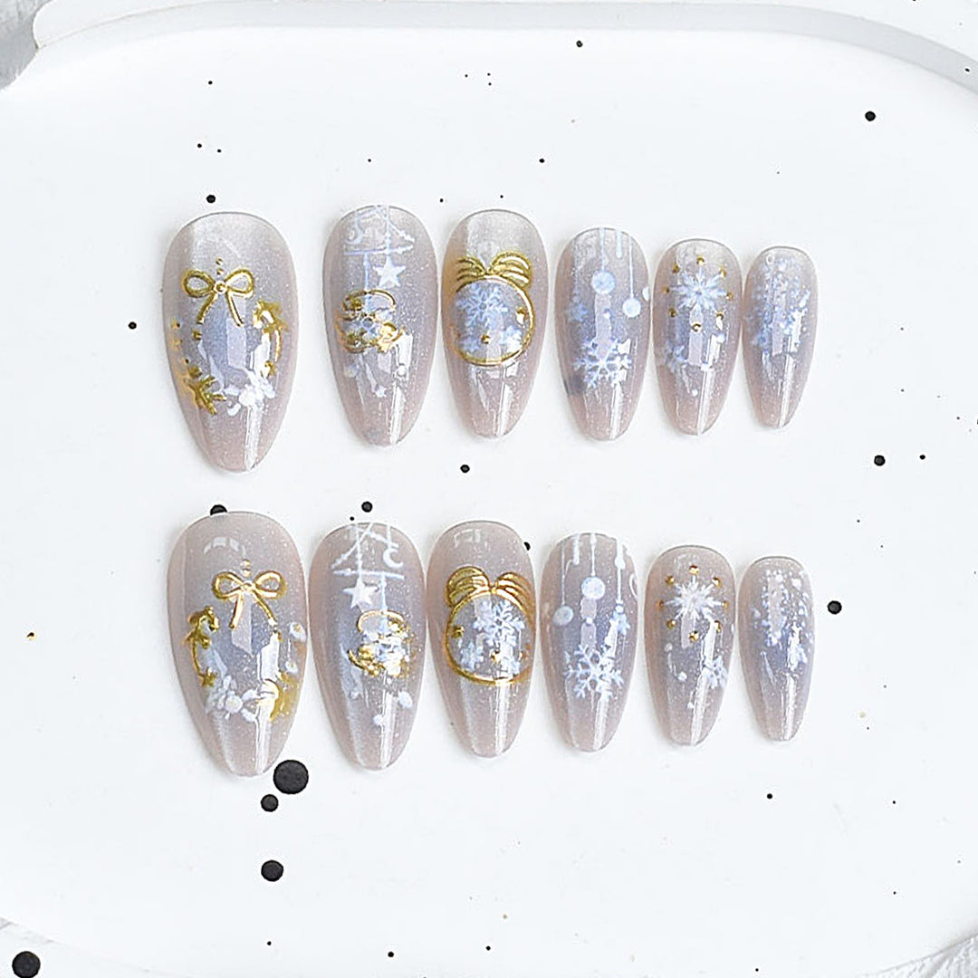 Artistic Press-On Nail Set with Cherry Blossom Design Kalsten