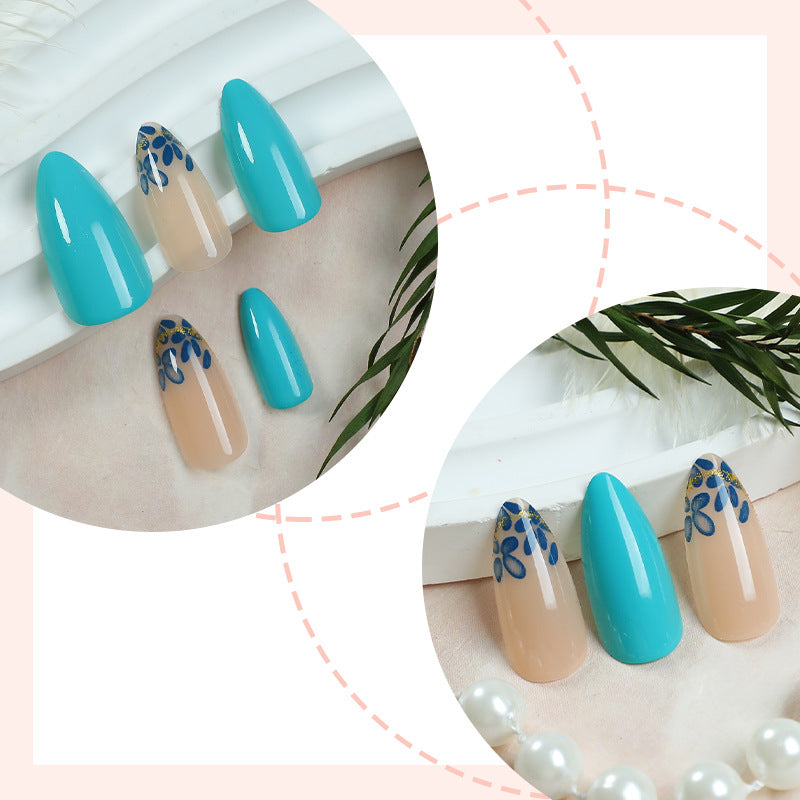 Artistic Press-On Nail Set with Floral and Leaf Designs kalsten