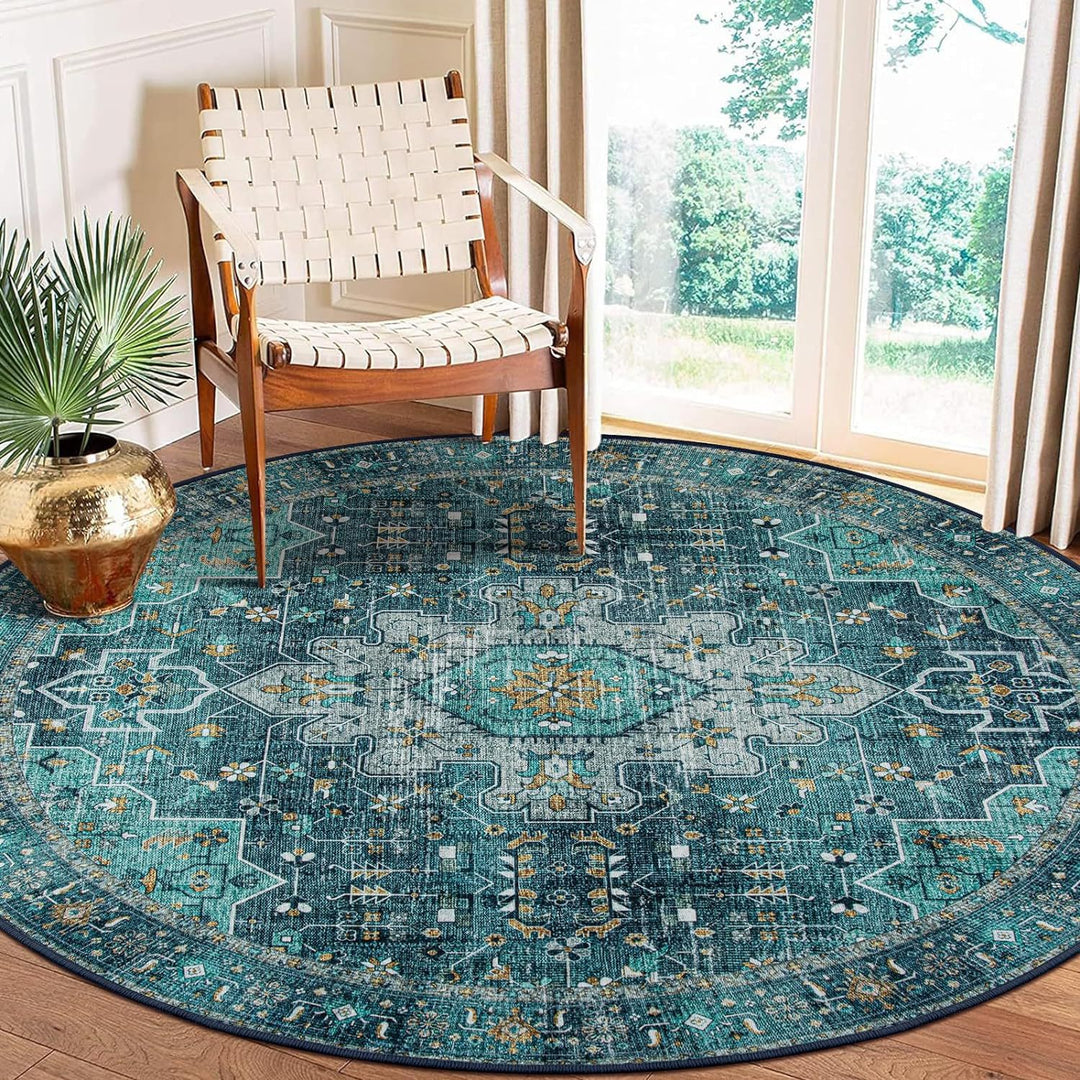 Round Vintage Floral Carpet