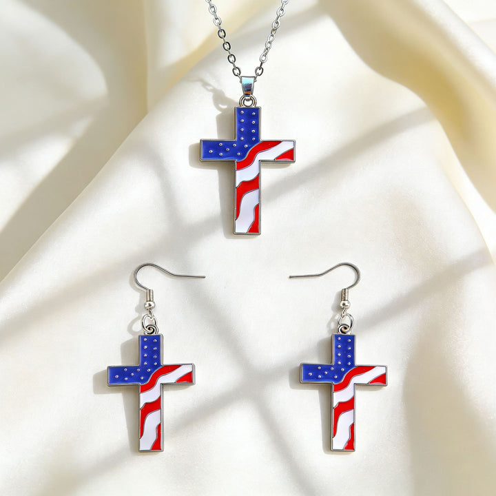 Women's patriotic jewelry set with flip-flop pendant made of enamel and crystal embellishment Kalsten