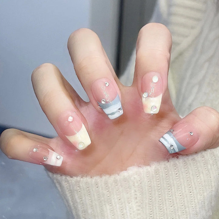 Artistic Press-On Nails with Rhinestone Accents Kalsten