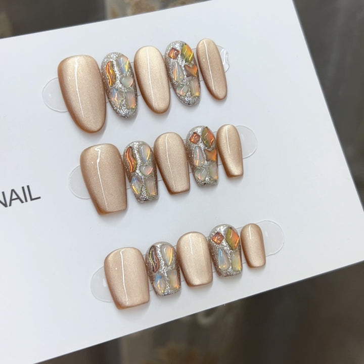 Luxe Press-On Nail Set with Gemstone Accents Kalsten