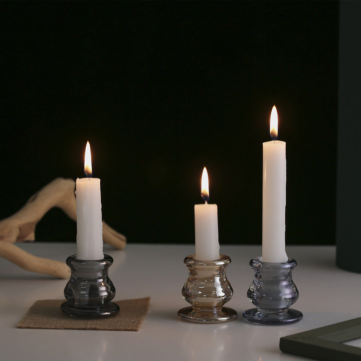 Handblown Smoky Glass Taper and Short Pillar Candle Holder Kalsten