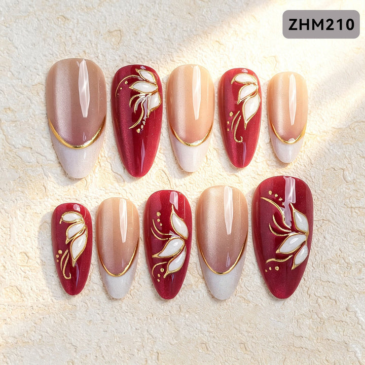 Artistic Press-On Nail Set with Cherry Blossom Design Kalsten
