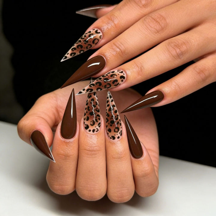 Artistic Stiletto Nail Extensions with Leopard Design Kalsten