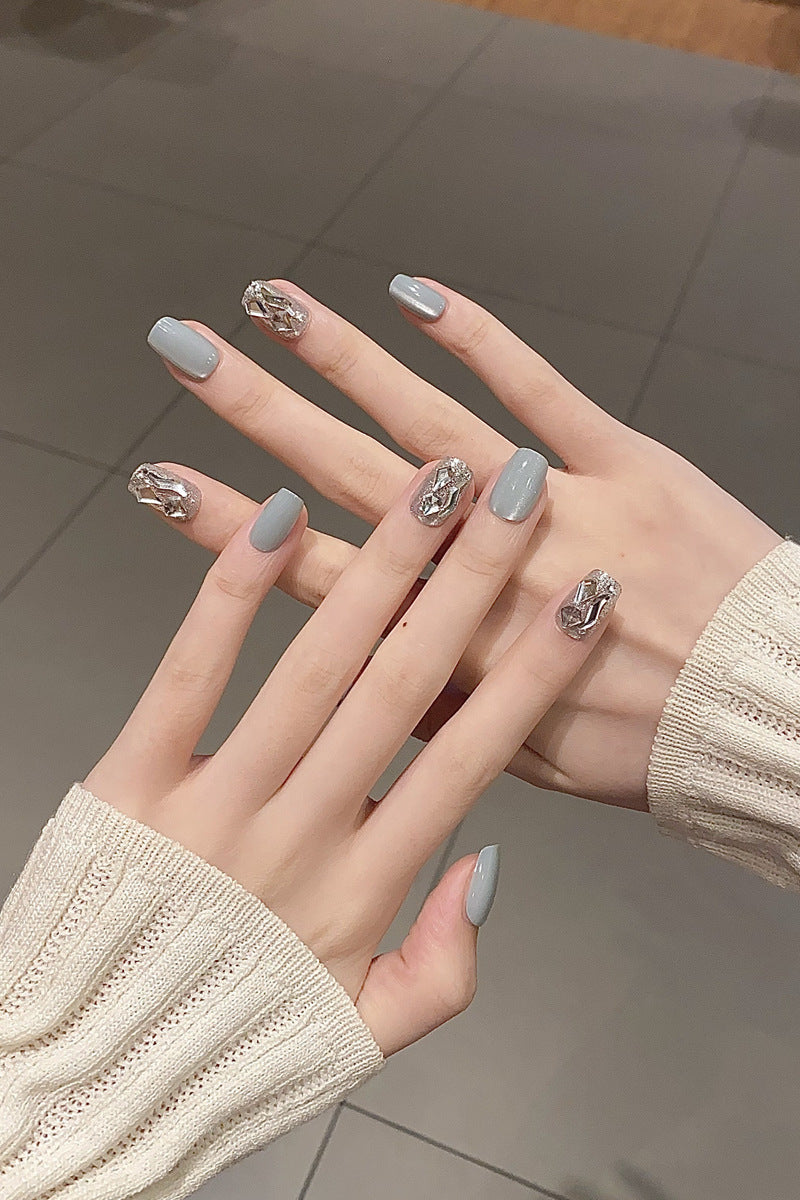 Elegant Gel Press-On Nails with Rhinestone and Glitter Accents Kalsten