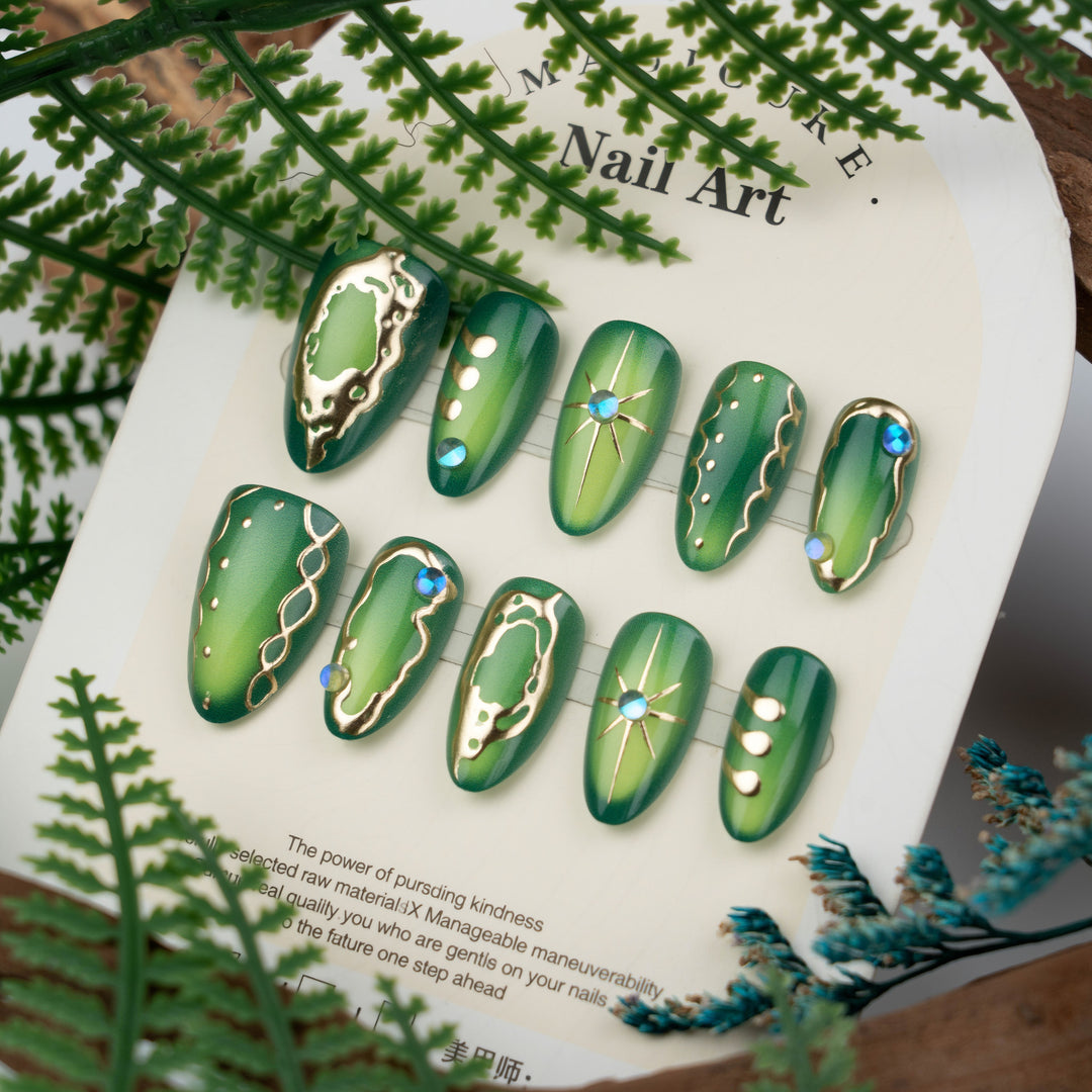 Artistic Metallic Accented Press-On Nail Art