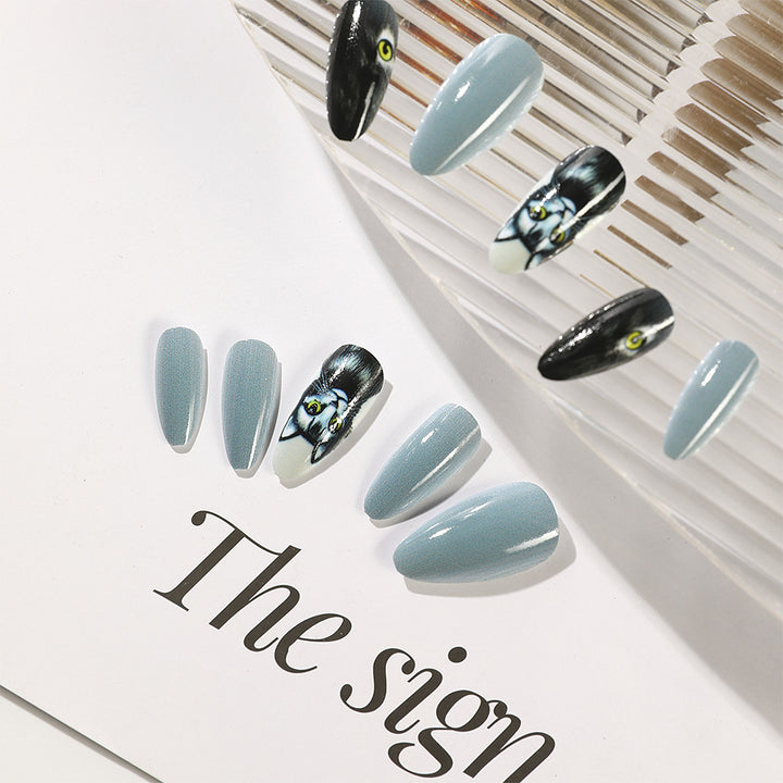 Stylish cat motif artificial nails Kalsten