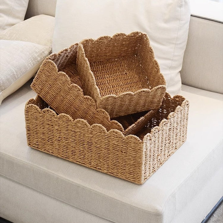 Decorative Woven Storage Tray with Scalloped Edges Kalsten