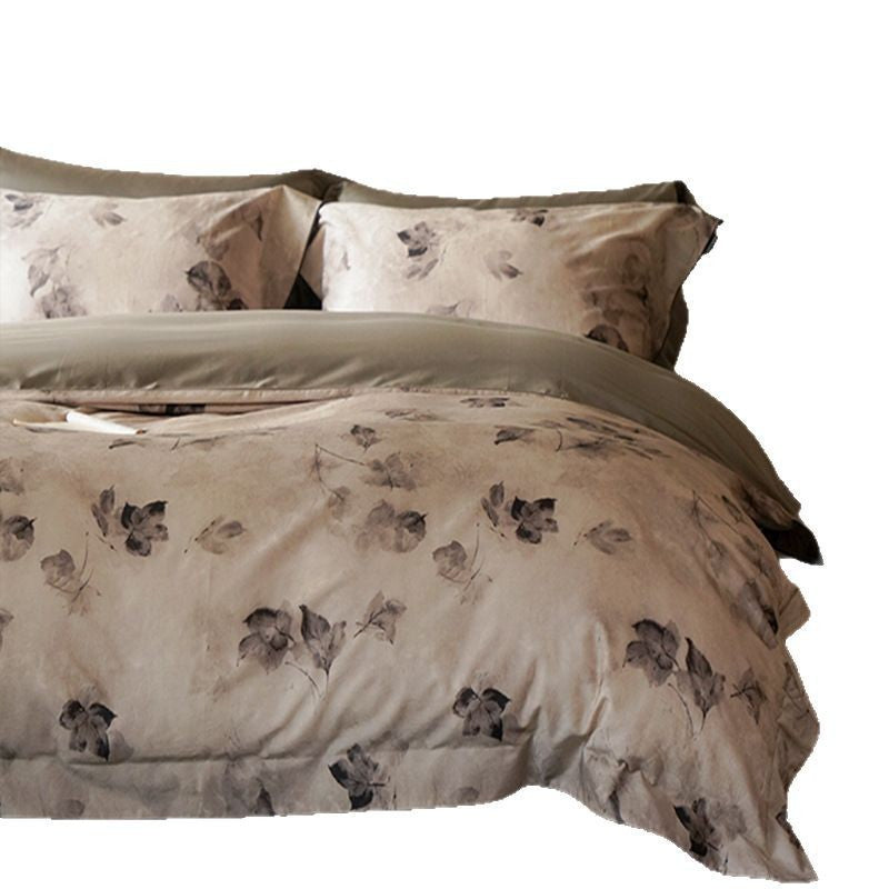 Bedding set made of soft satin with floral watercolor print