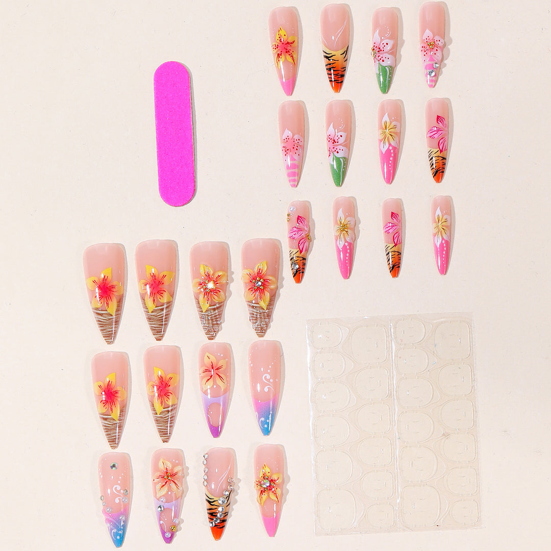 3D Floral Accented Nail Art Extensions Kalsten