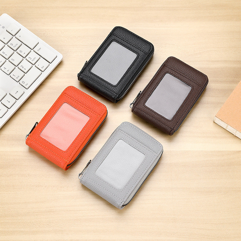 RFID-Blocking Textured Leather Zip Card Holder Kalsten