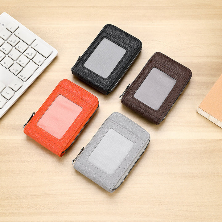 RFID-Blocking Textured Leather Zip Card Holder Kalsten