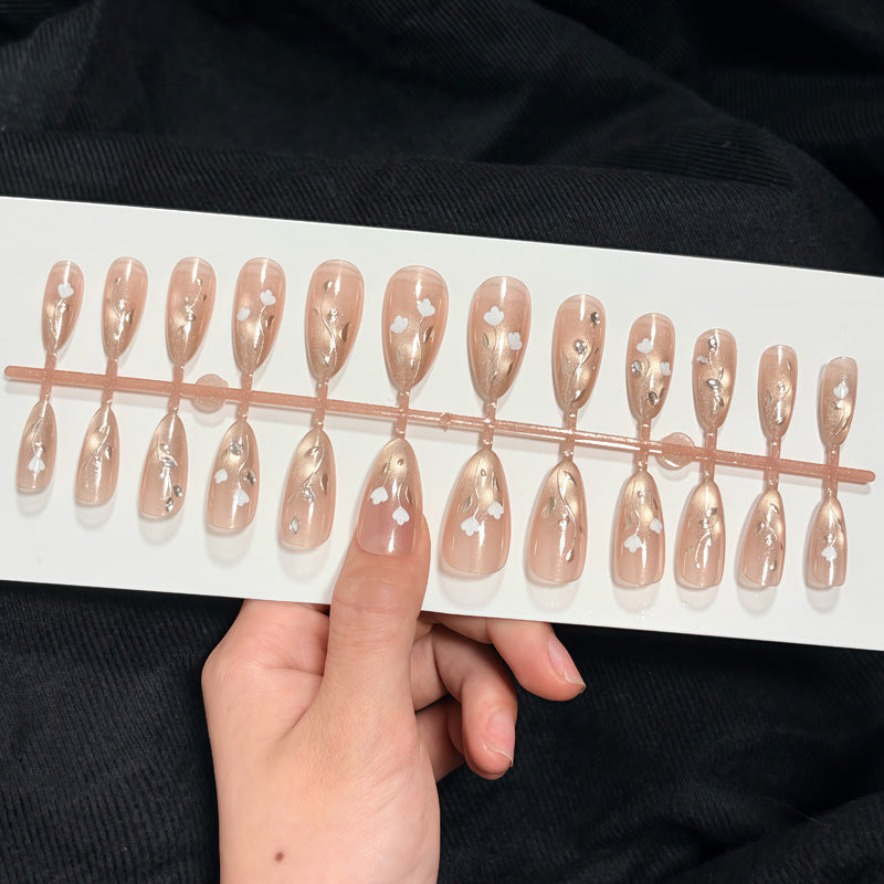Elegant Stiletto Press-On Nail Art Set with Floral Accents Kalsten