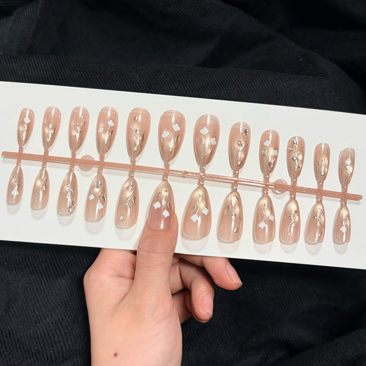 Elegant Stiletto Press-On Nail Art Set with Floral Accents Kalsten