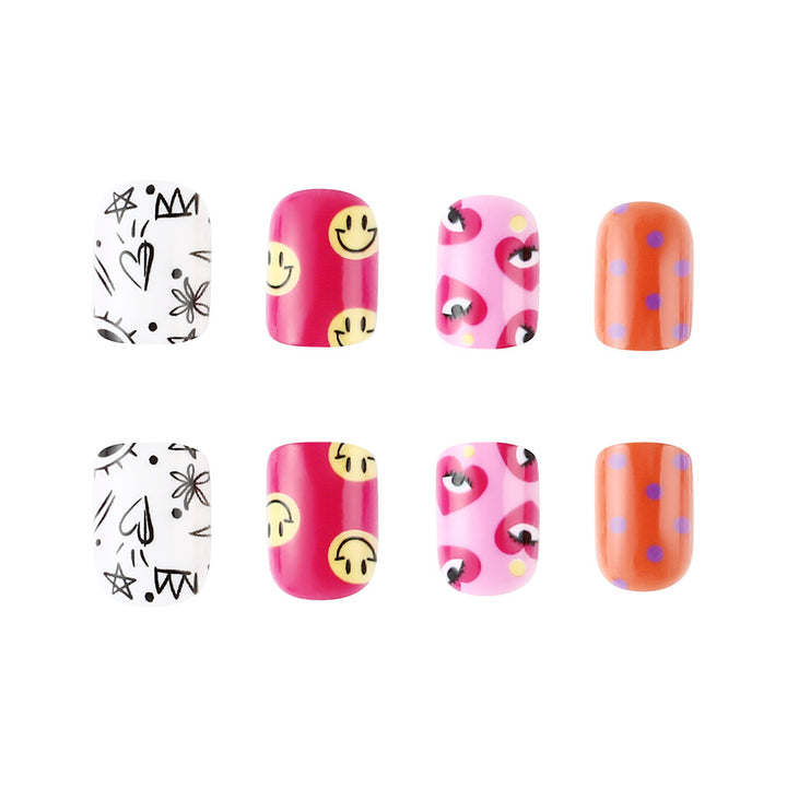 Artistic Press-On Nail Art Set with Playful Designs Kalsten