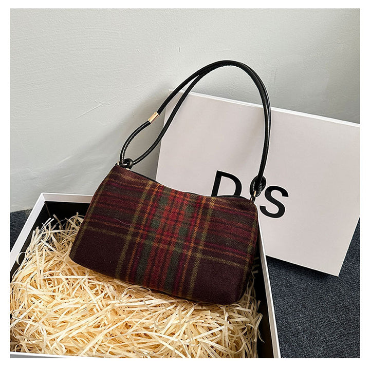 Plaid Patterned Wool Blend Handbag