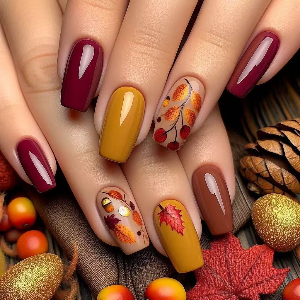 Artificial Nail Set with Natural Autumn Design Kalsten