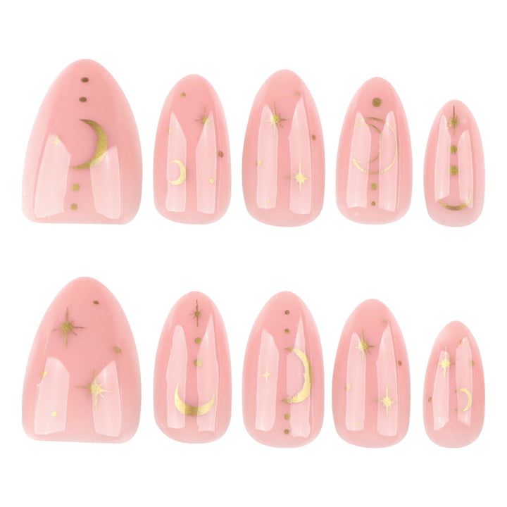 Artful Nail Extensions with Moon-Shaped and Star-Shaped Decorations Kalsten