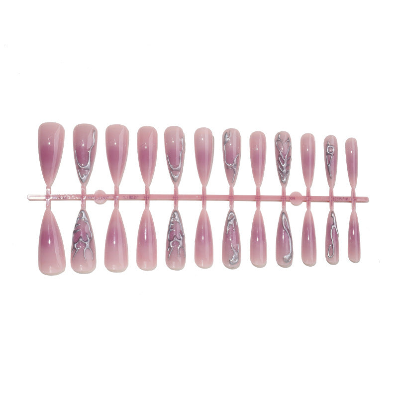 Artistic Press-On Nail Set with Decorative Marble and Glossy Accents kalsten