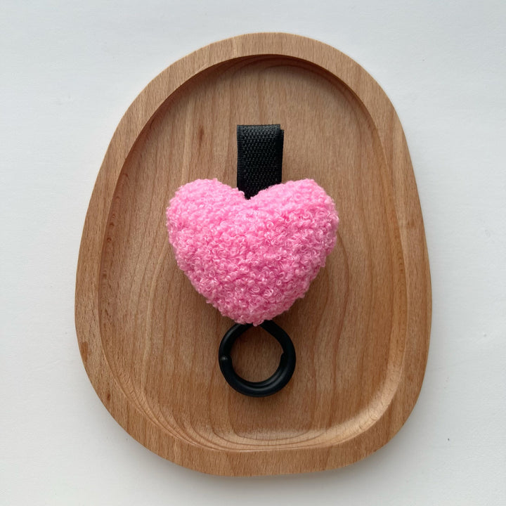 Plush Heart Bag Charm Keyring with Fabric Loop and Rubber O-Ring