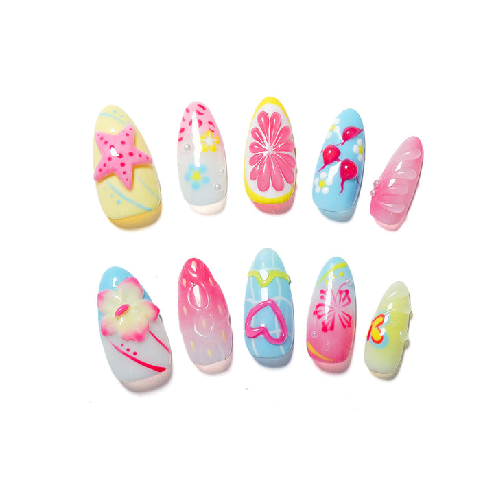 Creative nail art set with playful floral design and glitter effects Kalsten