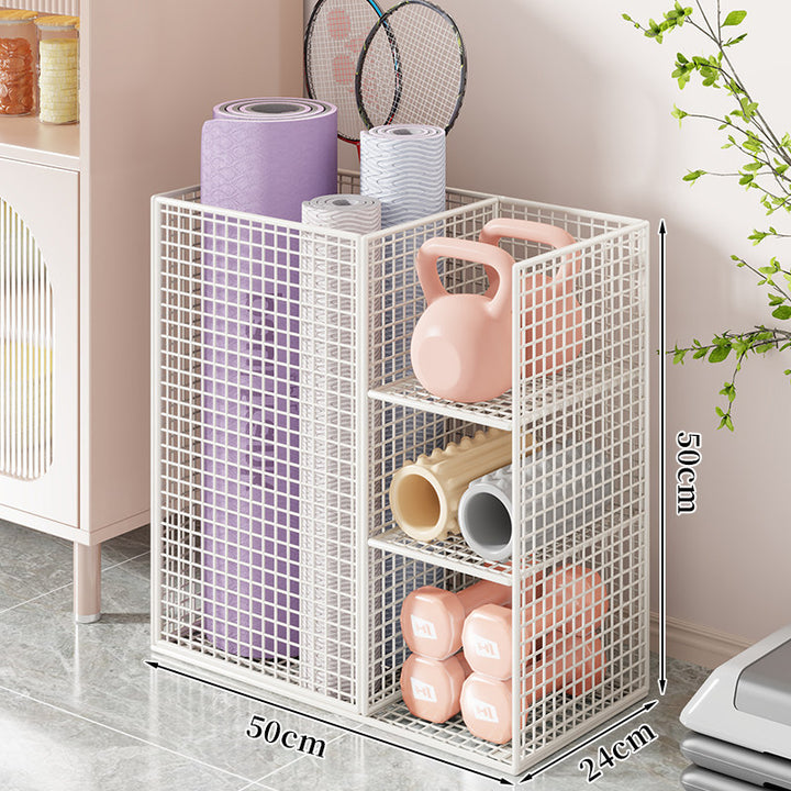 Rolling Mesh Fitness and Yoga Storage Organizer Cart with Multi-Shelf Compartments and Locking Casters