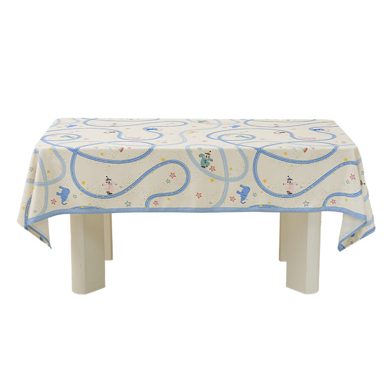 Child-friendly wipeable tablecloth with playful train and animal motif Kalsten