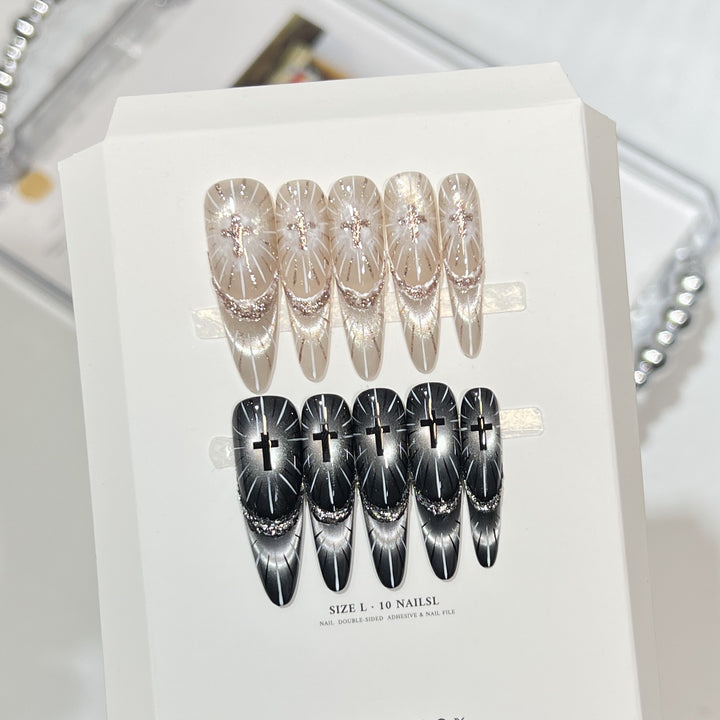 Chic Press-On Nail Set with Elegant Rhinestone Design Kalsten